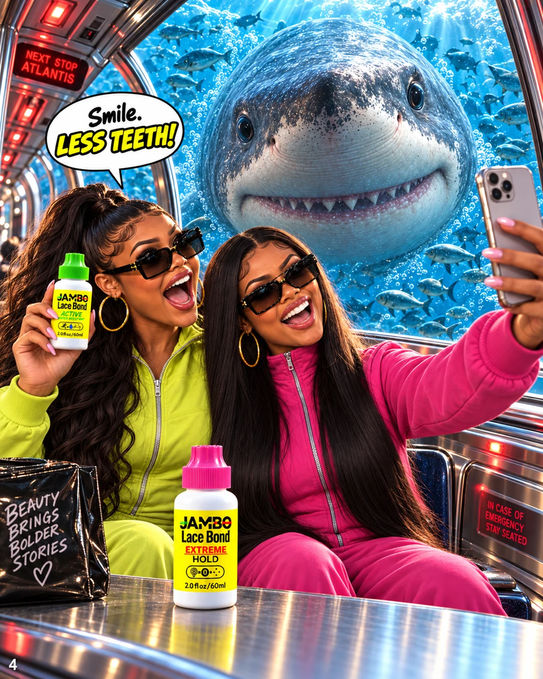 The girls pose with JAMBO Lace Bond while asking their shark selfie guest to smile with less teeth.